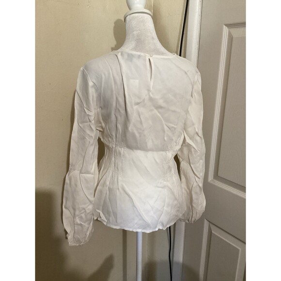 J. Crew Shirred Waist Top in Viscose Crepe Long Sleeve Ivory 8 - Picture 3 of 6